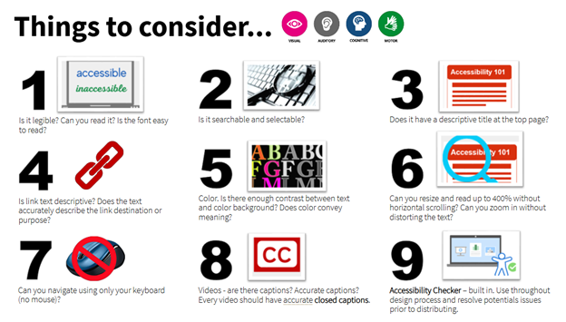 Accessibility considerations, accessible elements